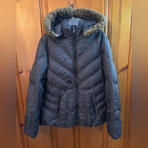 MICHAEL Michael Kors Charcoal Grey Puffer Jacket with Faux Fur Trim